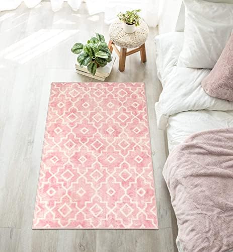 Moroccan Trendy Moroccan Washable Area Rug Small Pink Rug