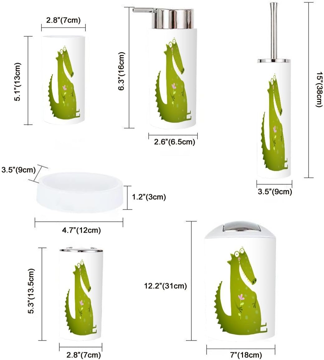 Green Cute Kids Crocodile Bathroom Accessories Set of 6