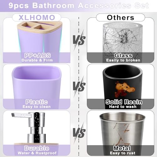 XLHOMO Purple Bathroom Accessories Set 9 pcs