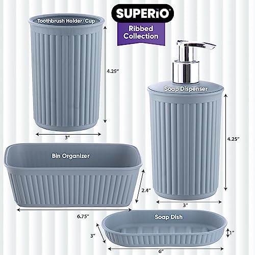 Superio Ribbed Collection - Blue Bathroom Accessories Set of 4