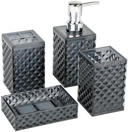 Grey Bathroom Accessory Set 4PCS Diamond Pattern