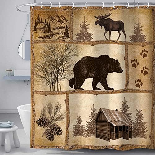 Rustic Cabin Country Bear Shower Curtain Set with Rugs