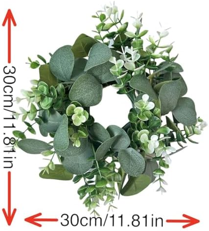 12 Green Eucalyptus Candle Ring Wreath for Pillar Candles