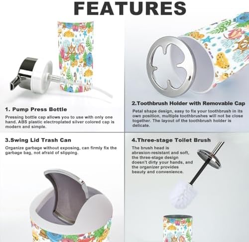 Aesthetic Fish-Print 6-Piece Stick-on Modern Bath Accessories Set