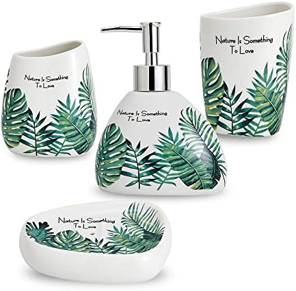Elegant Bath Accessory Set Tropical Leaves Design