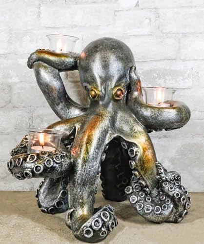 Ebros Rustic Holiday Octopus Candle Holder Statue 125 H