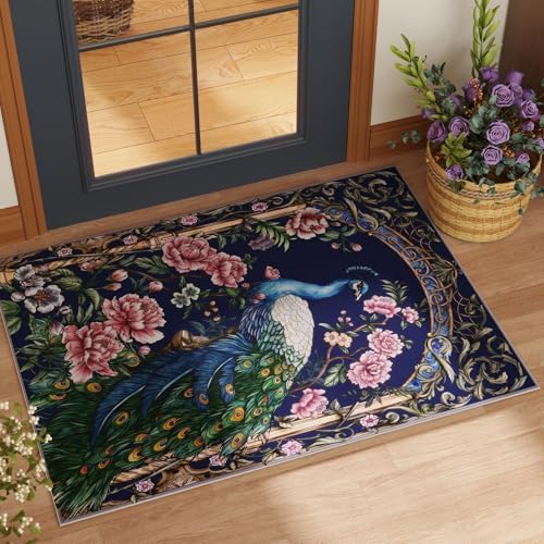 Vowkten 2x3 Door Mat Indoor Rug Peacock Design