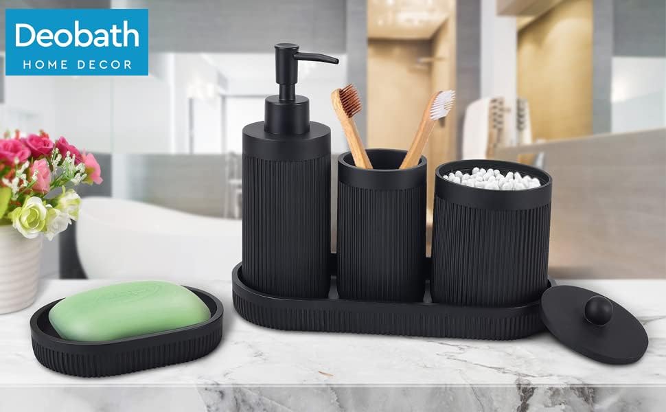 Deobath 5Pcs Matte Black Bathroom Accessory Set