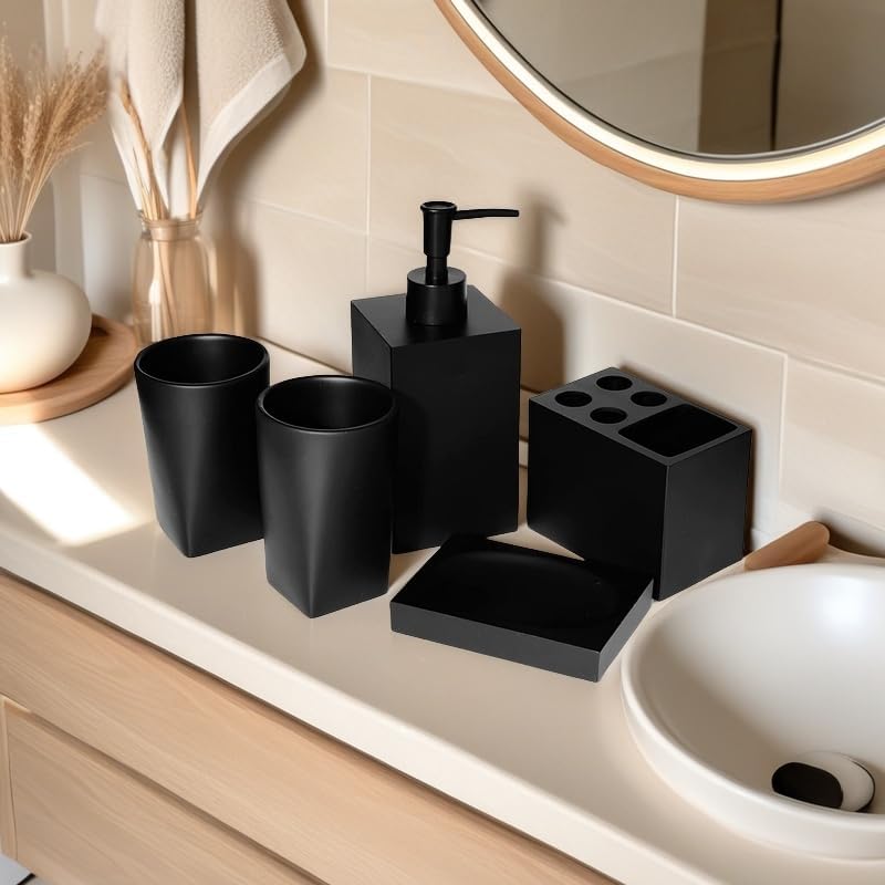 5-Piece Bathroom Accessory Set Matte Black Modern Design