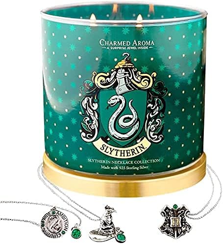 Charmed Aroma Harry Potter Scented Candle Jar with Slytherin Necklace Surprised Inside