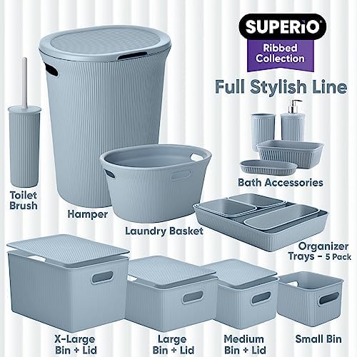 Superio Ribbed Collection - Blue Bathroom Accessories Set of 4