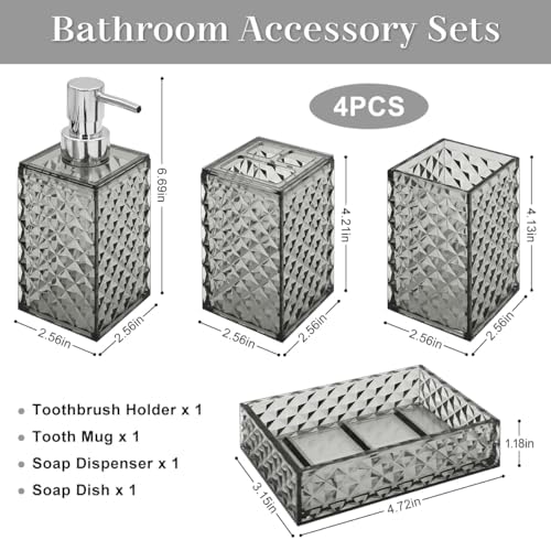 Bathroom Accessory Set 4 Pcs Diamond Pattern Grey