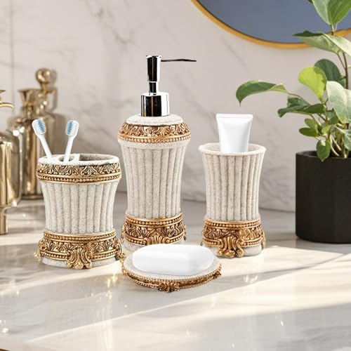 4-Piece Resin Bathroom Set Retro Chrome Design