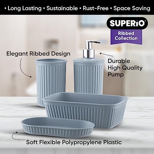 Superio Ribbed Collection - Blue Bathroom Accessories Set of 4