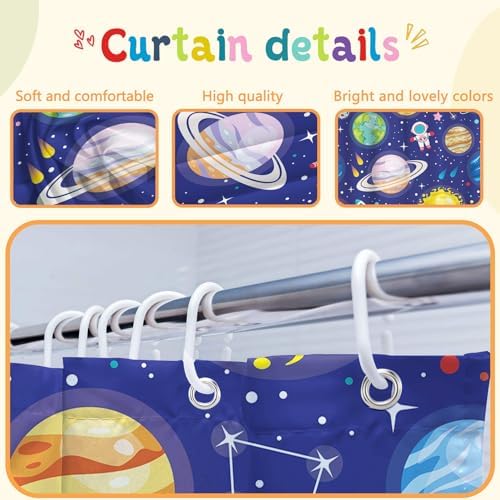 Kids Bathroom Set with Outer Space Design and 12 Hooks
