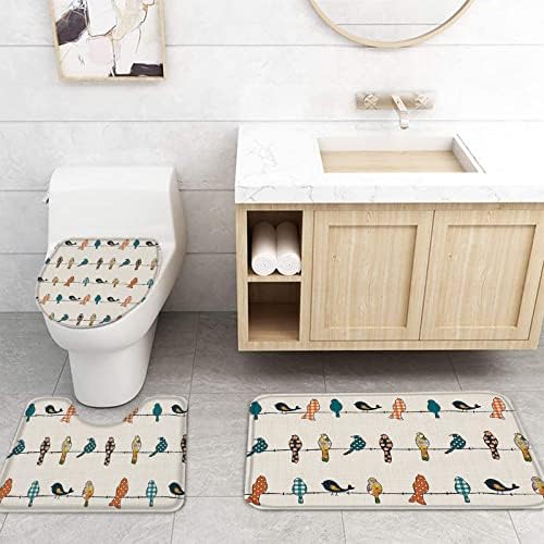 YESOF66 4PCS Bathroom Mat Set with Birds Design