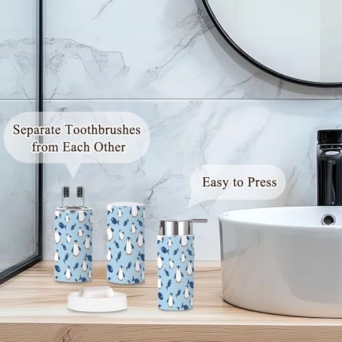 Penguin Small Fish Bathroom Accessories Set 6 Pcs