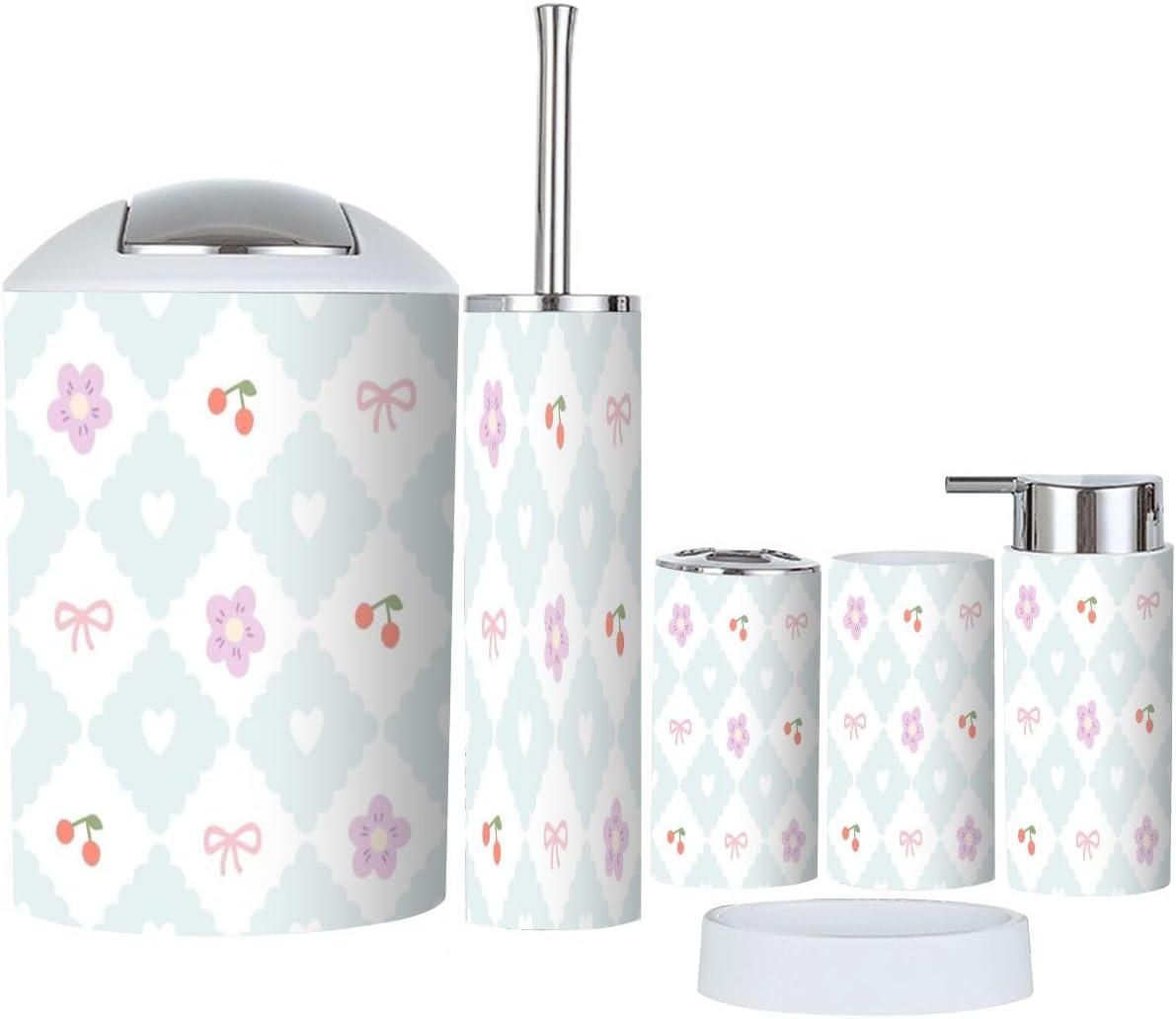 6-Piece Preppy Bathroom Set with Geometric Patterns