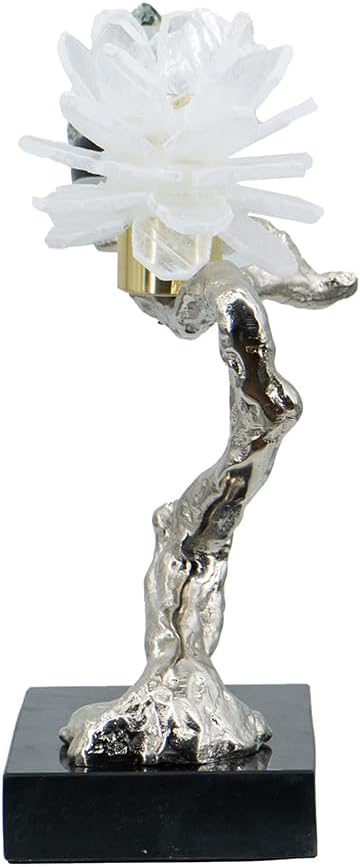 Nature-Inspired Marble Candle Holder with Black Bird