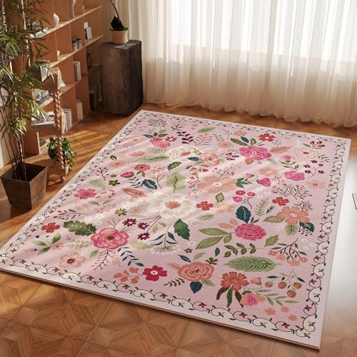 Washable 4x6 Boho Non-Slip Soft Area Rug Pink Living Room