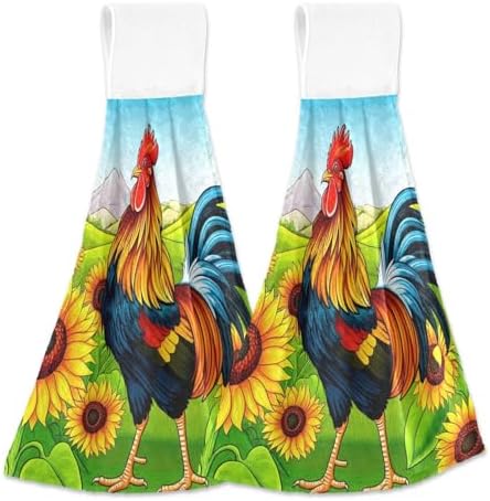 Super Soft Quick Dry Cartoon Rooster Sunflower Bathroom Towels Set of 2
