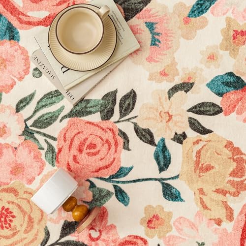 PureCozy Washable Floral 5x7 Area Rug Beige
