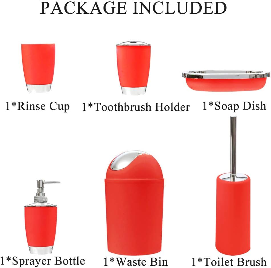 6pc Bathroom Accessories Set Red