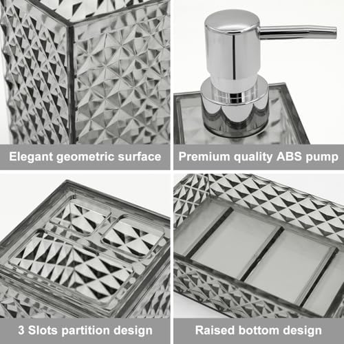 Bathroom Accessory Set 4 Pcs Diamond Pattern Grey