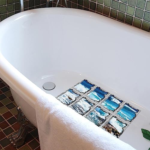 Non Slip Bathtub Stickers Square Blue Sea Waves 8pcs