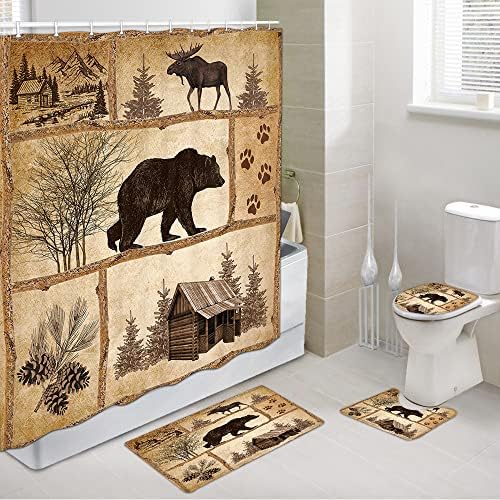 Rustic Cabin Country Bear Shower Curtain Set with Rugs