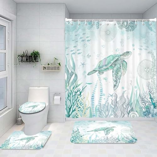 4-Piece Seahorse Shower Curtain Set