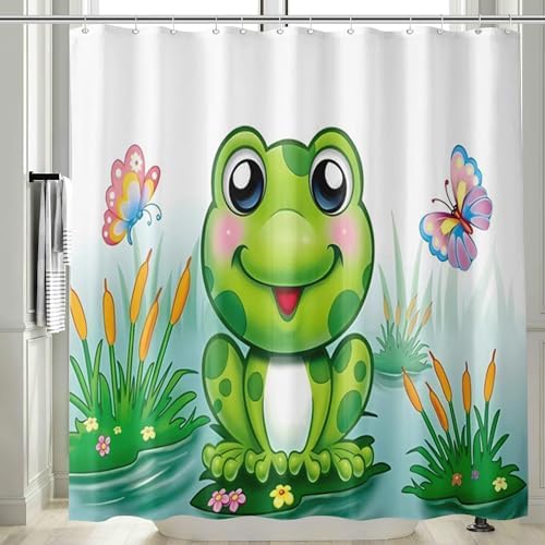 4Pcs Funny Frog Shower Curtain Set with Bathroom Mat for Home