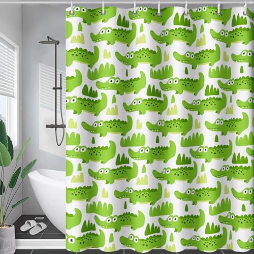 AILONEN Cute Crocodile Shower Curtain Set for Kids Boys 60 Wx72 H