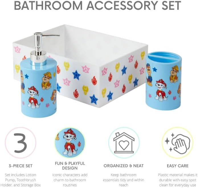 Kids Bathroom Accessory Set 3 Piece Blue