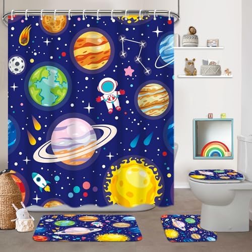 Kids Bathroom Set with Outer Space Design and 12 Hooks