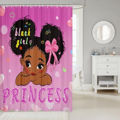 Magical Black Girls Waterproof Bath Curtain Little Princess Kids Shower Curtain