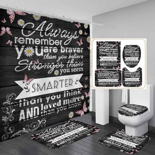 AAtter 4 Piece Shower Curtain Set with Non-Slip Rug and Bath Mat