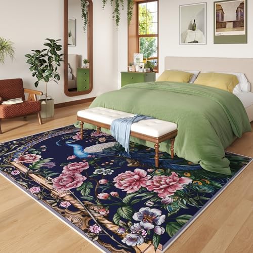 Vowkten Round Rug 4ft Cobalt Blue Washable