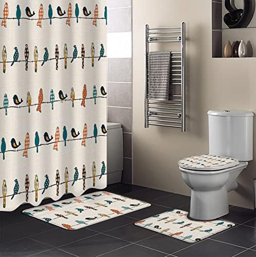 YESOF66 4PCS Bathroom Mat Set with Birds Design