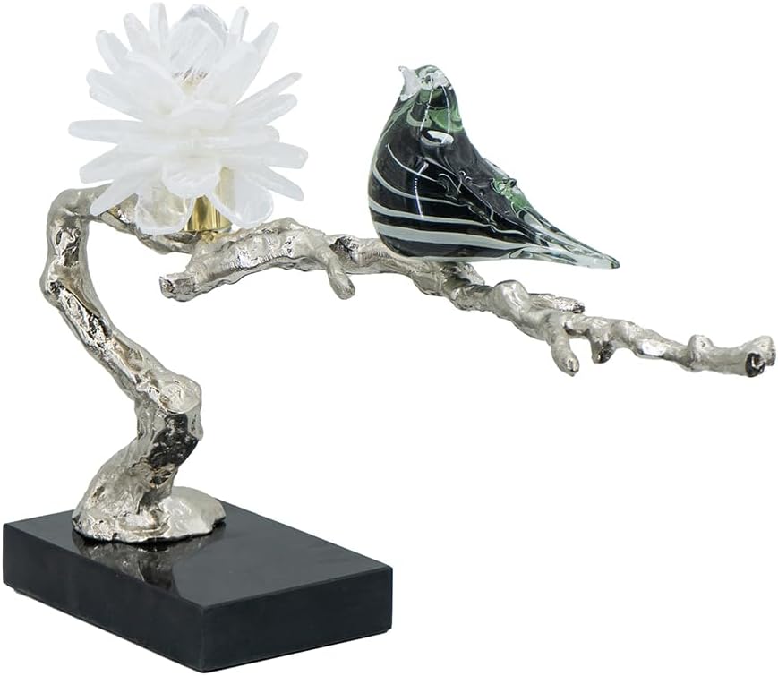 Nature-Inspired Marble Candle Holder with Black Bird