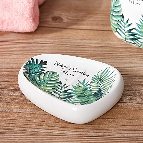 Elegant Bath Accessory Set Tropical Leaves Design