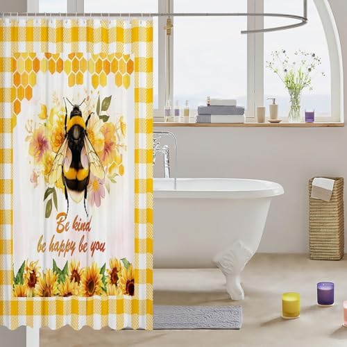 Cartoon Bee Shower curtain for kids Floral Design 72x72 inch