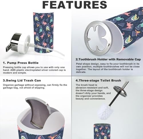 Cute Kids Dinosaur Pattern Bathroom Accessories Set 6 Pcs