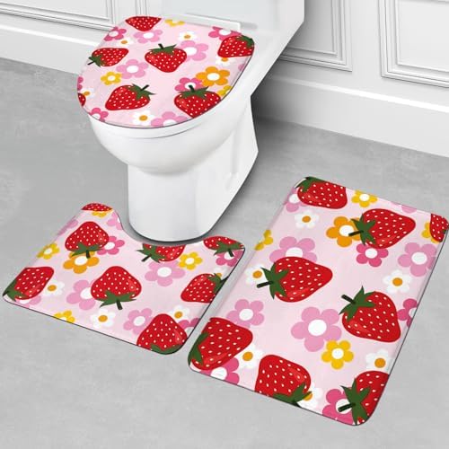 Kalmico 4PC Cute Strawberry Fruit Bathroom Set Y2K Pink Groovy