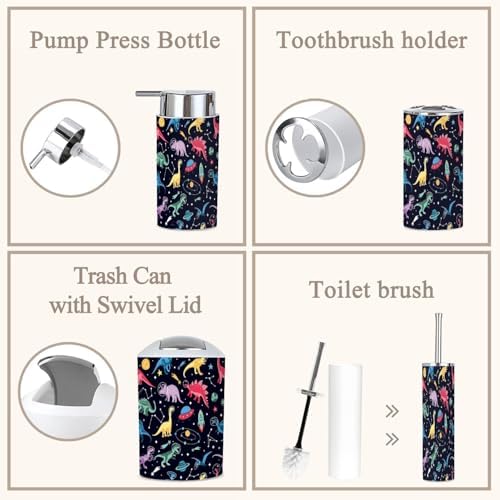 Bathroom Set 6-Piece Boho Astronaut Dinosaur Bathroom Set
