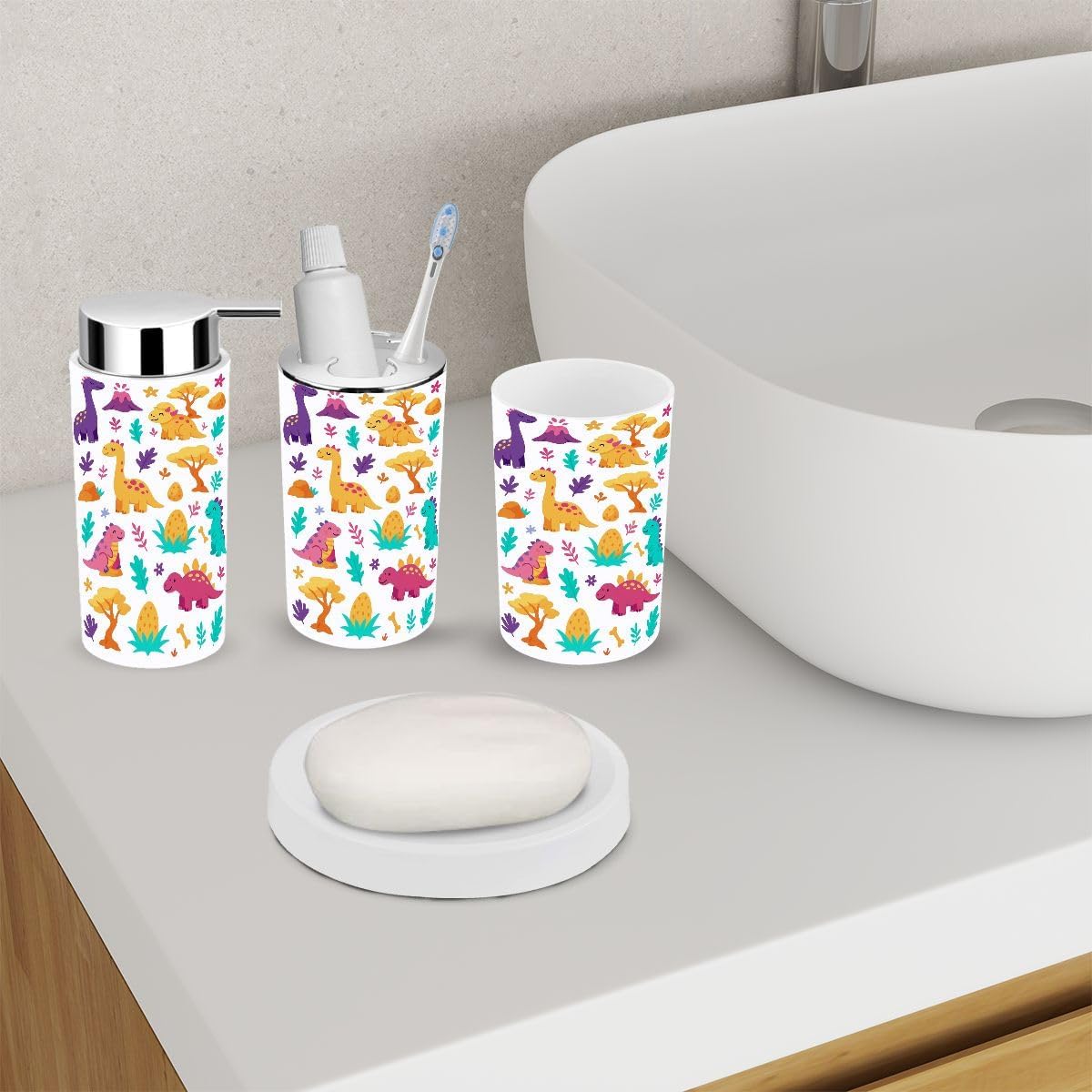 Cute Dinosaurs Trees Bathroom Accessory Set
