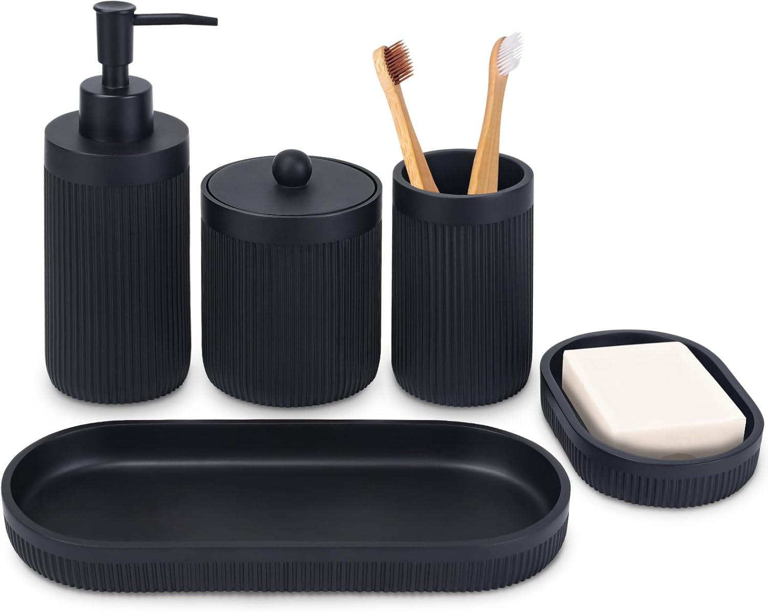 Deobath 5Pcs Matte Black Bathroom Accessory Set