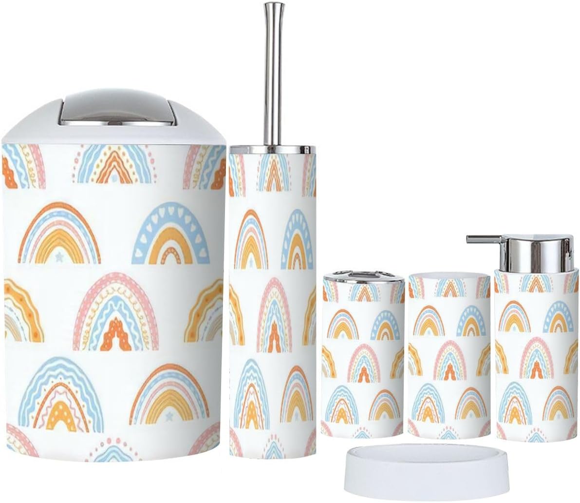 6 Piece Bathroom Decor Set Rustic Rainbow Accessories