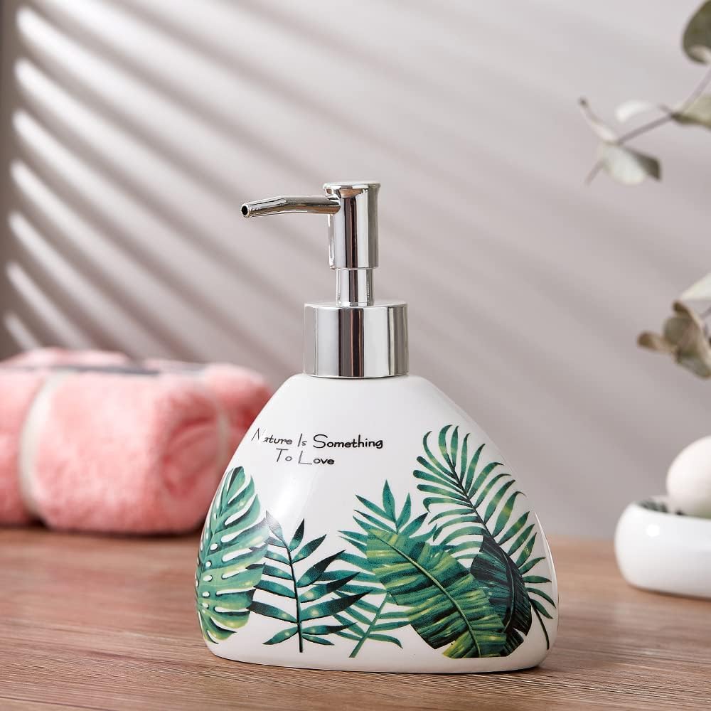 Elegant Bath Accessory Set Tropical Leaves Design