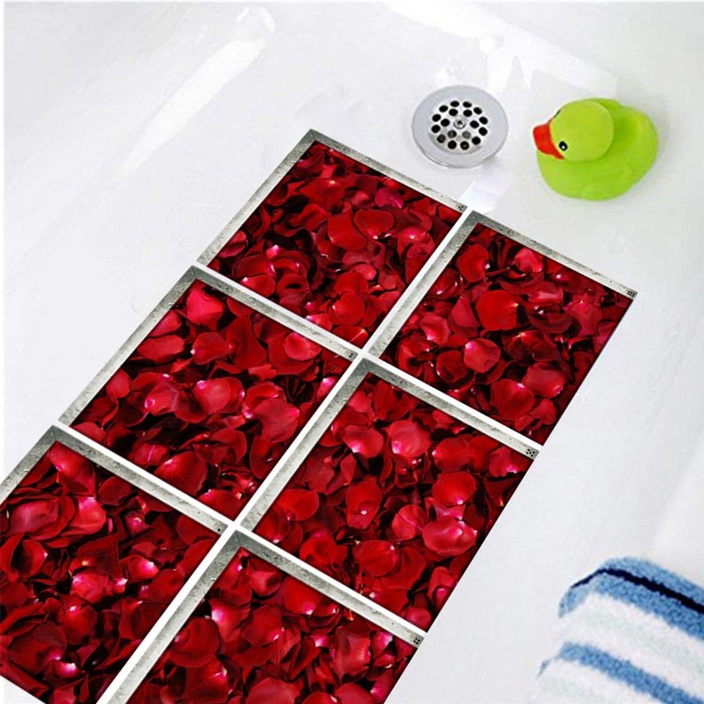 Elegant Non-Slip Bathtub Stickers for Adults Red Rose Petal Design